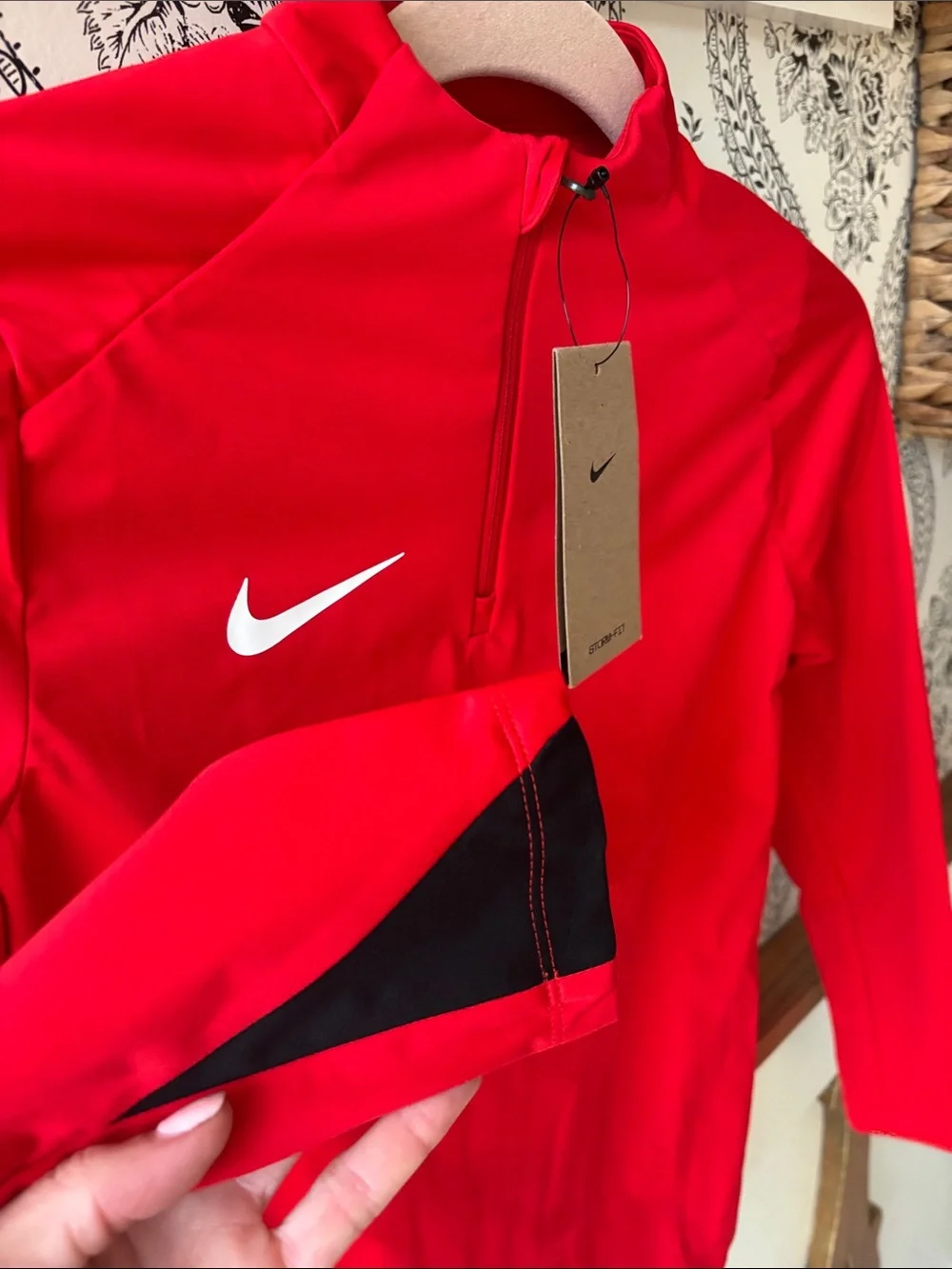 Nike Storm Dry Fit Red Kids' Sport zip up with White Swoosh
